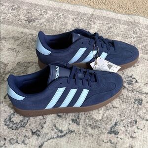 Adidas Men's Dark Blue Sneakers with Light Blue Stripes